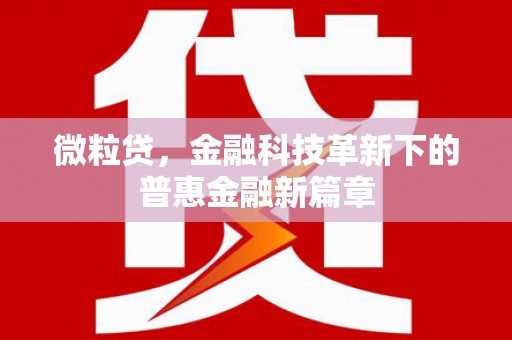 深坑微粒贷，金融科技革新下的普惠金融新篇章